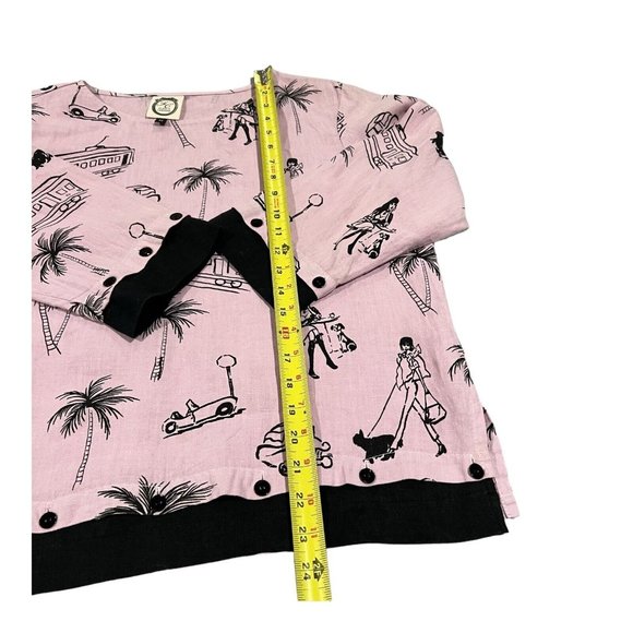 Vintage FC Fleece Chemise 100% Linen Blouse Top Women Size M/fun Print Made USA - Picture 9 of 16